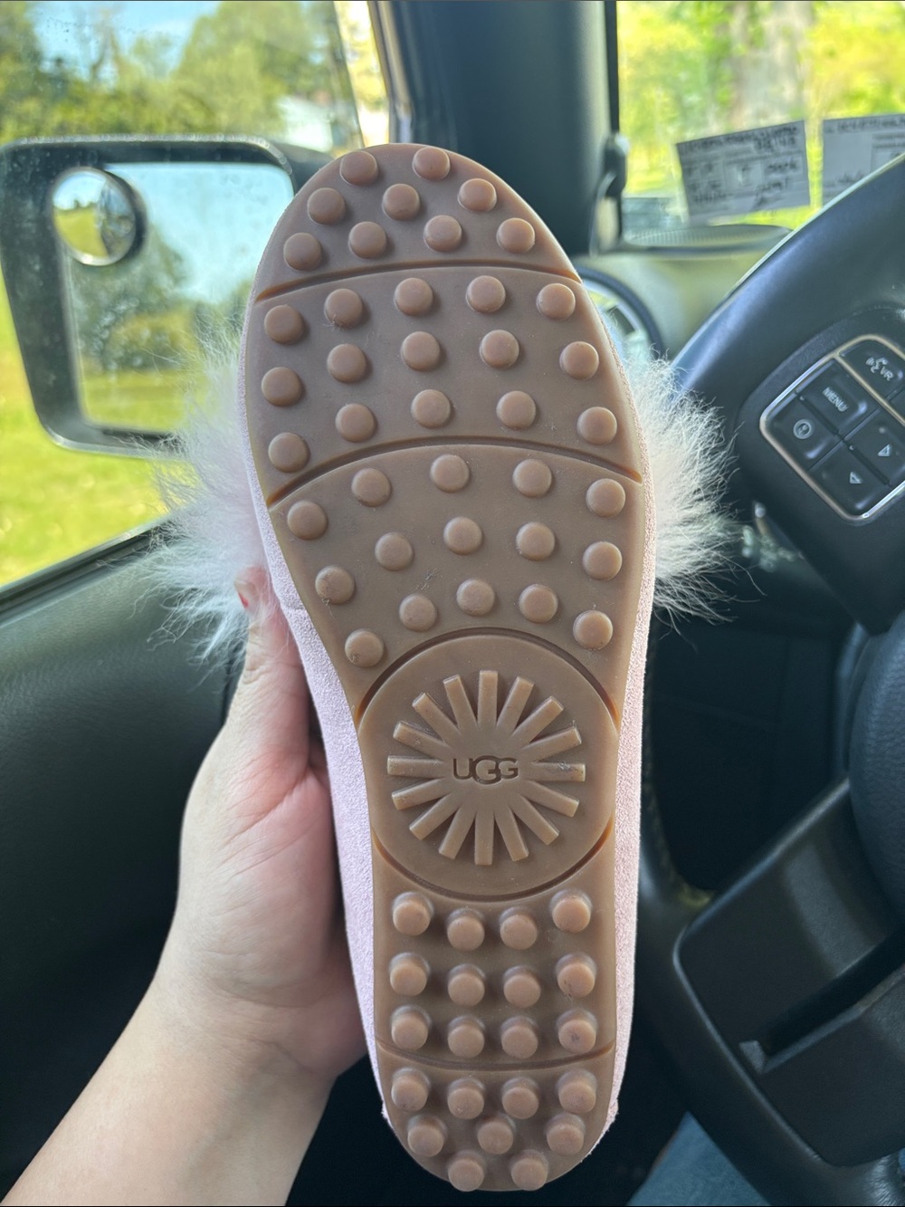 UGG Pink Suede Slip-On Loafer with Plush Fur - Picture 9 of 9